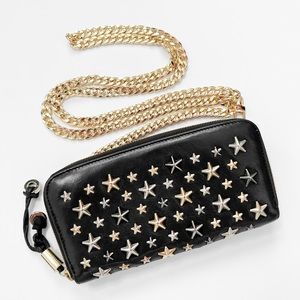 Jimmy Choo Filipa Star Studded Leather Wallet w/ Crossbody Chain